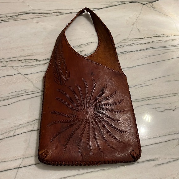 Vintage Handbags - Vintage 70s Tooled Leather Shoulder Bag